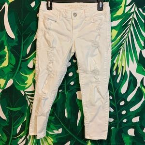 American Eagle Outfitters Jegging Crop White Distressed Jeans Super Stretch